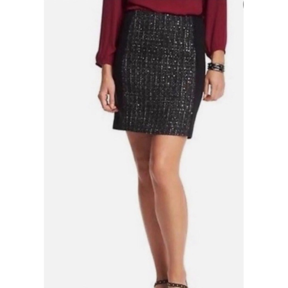 Ann Taylor LOFT Tweed Sequin Mini Skirt Black Metallic Mixed Media Size 2 NWT